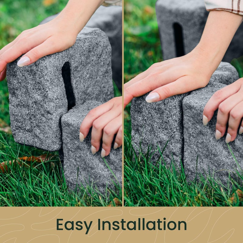 Beuta Landscape Edging | Garden Edging Border | Faux Stone Blocks for Lawn Edging, Flower Beds & Yard Edging – 1 Pack | Each Section Has 6 Blocks 48" L x 4" W x 6.5" H | 2 Spikes | Greystone - Image 3
